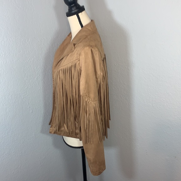 Brown Fringe Faux Suede Leather Cowboy Style Long Sleeve Coat - Picture 4 of 14